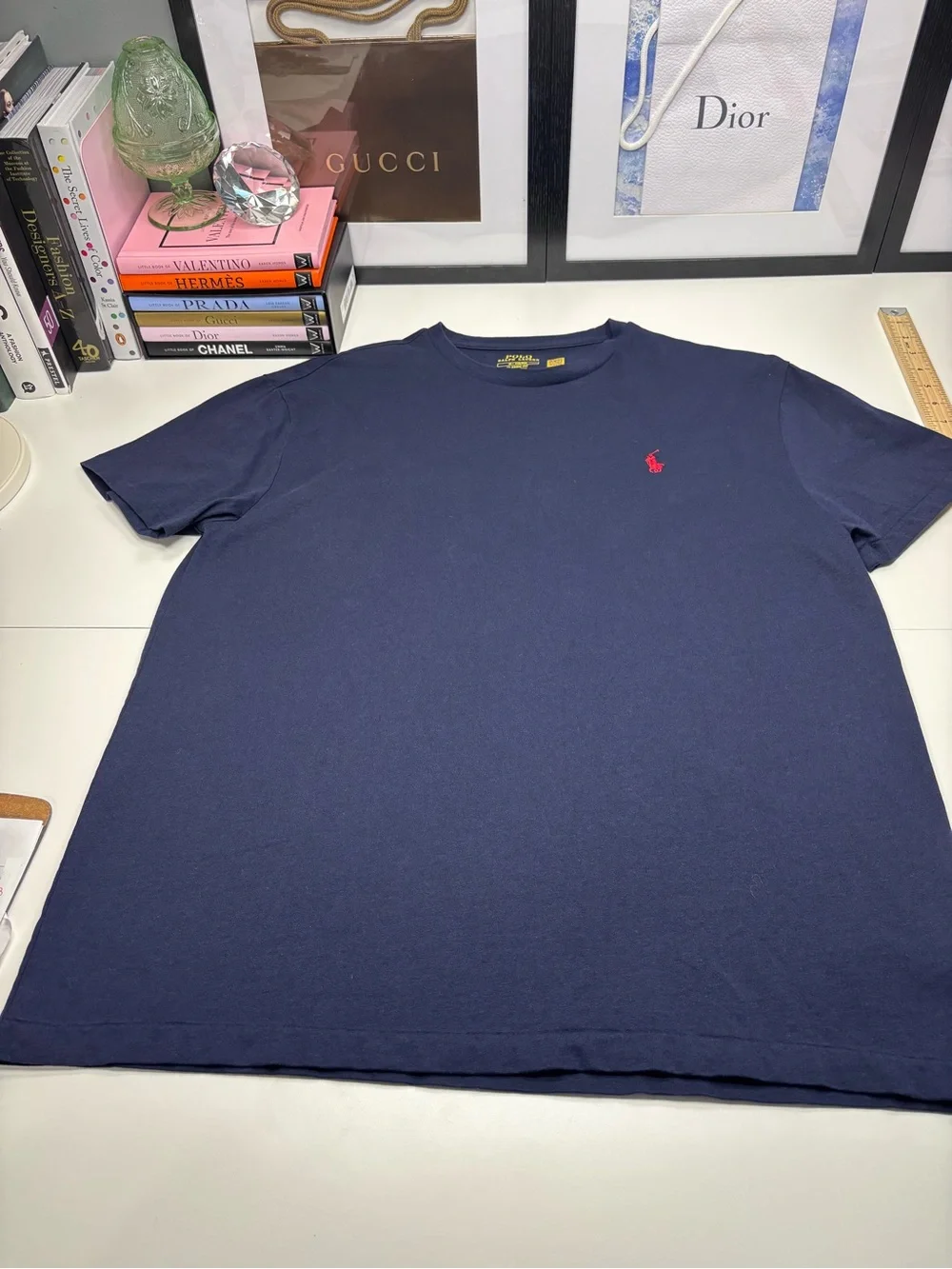 Polo by Ralph Lauren Navy Crewneck T-Shirt with Embroidered Red Pony EUC